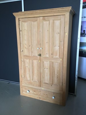 Lot 1 - Victorian pine double wardrobe with two...