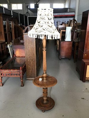 Lot 75 - Oak standard lamp and an Edwardian style ebonised side table with drawer