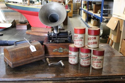 Lot 2182 - Edison phonograph in case together with with wax cylinders and a large quantity of pianola cylinders.