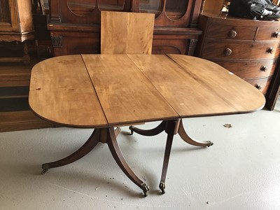 Lot 29 - 19th century mahogany twin pedestal D-end dining table on turned supports with receded splayed legs with extra leaf