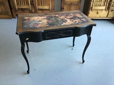 Lot 27 - Edwardian mahogany side table with shaped top single drawer below on carved cabriole legs together with a dressing table mirror