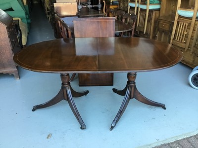 Lot 45 - Two reproduction mahogany D-end dining table both with an extra leaf