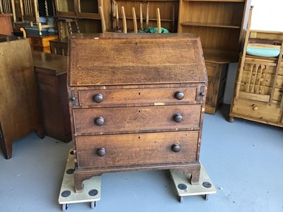 Lot 26 - 19th century oak bureau with fitted interior above three drawers on bracket feet H106.5cm W90cm D48.5cm