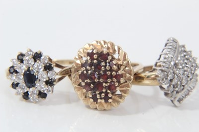 Lot 100 - Three 9ct gold gem set cluster rings