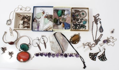 Lot 111 - Group silver jewellery, semi precious gem set jewellery, crystals and bijouterie