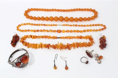 Lot 112 - Silver and amber bangle and other amber jewellery