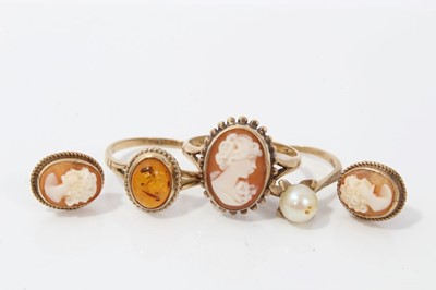 Lot 125 - 9ct gold mounted cameo ring, pair similar earrings and two other 9ct gold rings