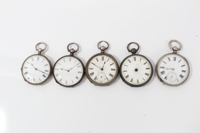 Lot 135 - Victorian silver open faced fob watch (London 1872) together with four other open faced fob watches (5)