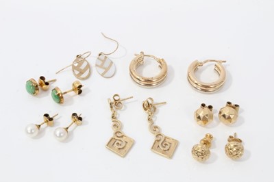 Lot 143 - Seven pairs of gold earrings