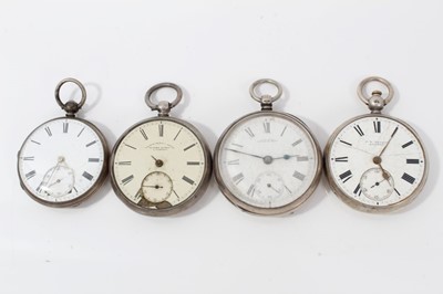 Lot 184 - Victorian silver open faced pocket watch (London 1881) together with three other open faced silver pocket watches