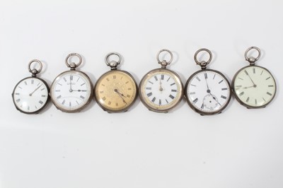 Lot 147 - Victorian silver open faced fob watch (Birmingham 1882) together with five Swiss silver fob watches (6)