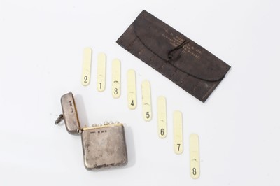 Lot 169 - Silver shooting butt markers within silver case and other markers