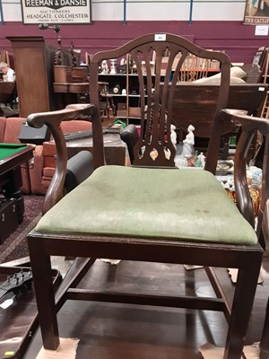 Lot 112 - George III mahogany open elbow chair, together with a vertical slat back open elbow chair (2)