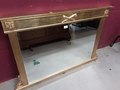 Lot 120 - Gilt framed overmantel with bevelled plate together  with a rosewood nursing chair