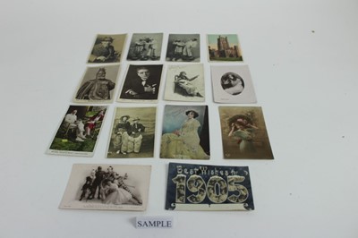 Lot 1195 - Postcards including real photographic social history, Empire day Watson, Children in fancy dress peace celebrations, Workmen on Thaxted railway, portrait group of women workers, also greetings, str...