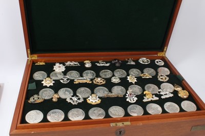 Lot 335 - Great British Regiments - A Collection of Fifty-Two Elizabeth II Silver Medallions, by The Birmingham Mint, Set No. 0281, weight 75ozs, accompanied by cap badges and contained in mahogany and brass...