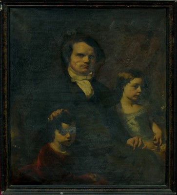 Lot 1185 - William Huggins (1820 - 1884), pair oils on canvas - portraits of a lady and gentleman with children