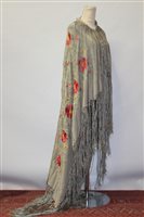 Lot 3082 - Chinese silk shawl, grey silk with brightly...