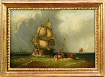 Lot 497 - Dutch School, 18th century, oil on panel, marine scene, apparently unsigned, 26 x 37cm, gilt frame