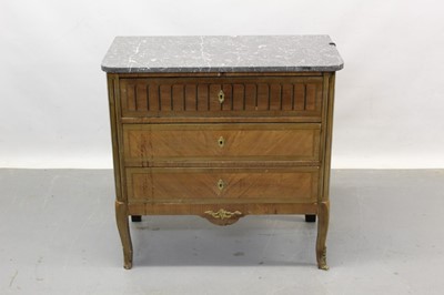 Lot 748 - 18th century Dutch walnut and parquetry commode with grey variegated marble top, 82cm wide
