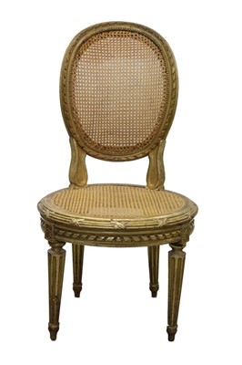 Lot 741 - Good Louis XVI French carved gilt wood and caned side chair