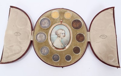 Lot 11 - Fine Queen Victoria commemorative minature portrait and 1901 coin set in fitted box