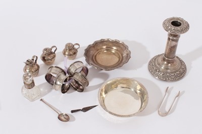 Lot 216 - Edwardian Silver candlestick, (Birmingham 1908) together with a Contemporary 3 piece cruet set.
