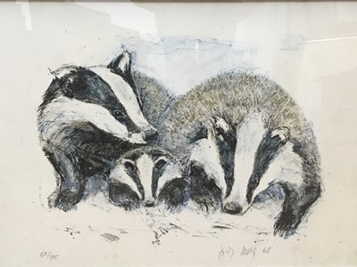 Lot 46 - Fritz Rudolf Hug (1921-1989) group of four signed limited edition lithographs - fox, ponies, hare and badgers, 1968,69,70, in glazed frames