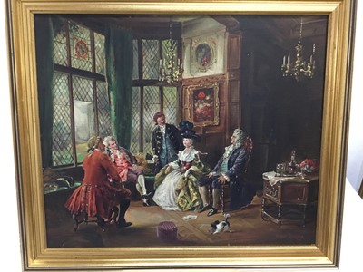 Lot 73 - Arthur Gregory, early 20th century, oil on canvas, 18th century interior scene with elegant figures, signed, in gilt frame