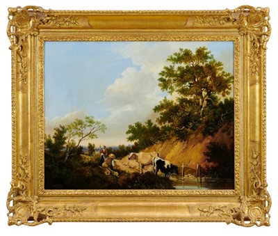 Lot 560 - Andre De Moller (b.1942) oil on canvas - cattle and herder in landscape, signed, in good gilt frame, 62cm x 72cm