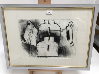 Lot 151 - Judith Foster (b.1937) charcoal - still life, Box Bottle, signed, in glazed frame, 29cm x 40cm