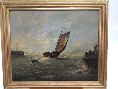Lot 61 - Early 20th century English School oil on board - shipping off the coast, installed and indistinctly dated, in gilt frame, 33cm x 41cm
