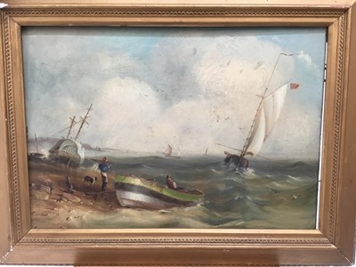 Lot 56 - 19th century oil on board, Coastal scene
