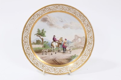 Lot 44 - English porcelain saucer dish painted with drovers
