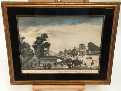 Lot 65 - Pair of 18th century hand coloured engravings in verre églomisé frames