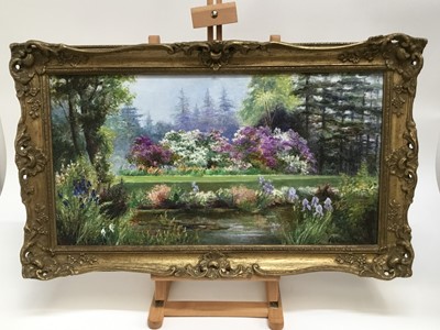 Lot 167 - Eve Walbourn oil on canvas - summer garden, signed in gilt frame