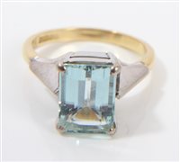 Lot 739 - Aquamarine single stone ring, the rectangular...