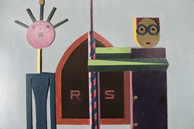 Lot 1158 - Ron Sims (1944-2014) oil on board - Bell Ringers, 1966