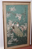 Lot 3096 - Large embroidered Chinese silk panel, pair of...
