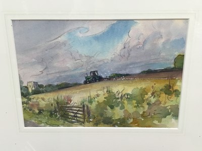 Lot 197 - Peter Partington (b.1941) watercolour - Autumn Ploughing, Hitcham Church, signed, in glazed frame, 18.5cm x 26cm