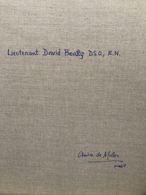 Lot 964 - Andre De Moller (b.1942) oil on canvas - portrait of Lt. David Beatty, R.N., signed, further signed and titled verso, in good gilt frame, 77cm x 67cm