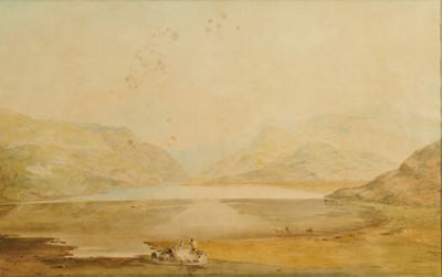 Lot 87 - John Varley (1778 - 1842), watercolour - Llanberis Lake, signed and dated 1805, in glazed gilt frame, 49.5cm x 78.5cm  
 Provenance: Beryl Kendall, The English Watercolour Gallery, London