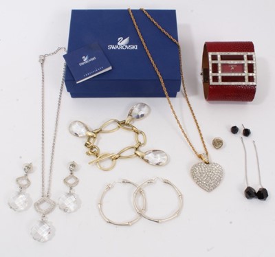 Lot 99 - Pair of Gucci silver 'bamboo' hoop, Swarovski jewellery and Valentino watch