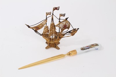 Lot 231 - Modern Meissen paper knife and filigree ship