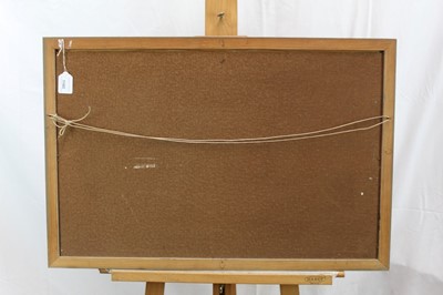 Lot 1143 - Jack Cox (1914-2007) oil on board - cockle pickers, framed, 45cm x 71cm, together with a watercolour by Cox, Low Tide, in glazed frame, 24cm x 35cm
