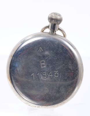 Lot 587 - British military Rolex pocket watch, the circular white enamel dial with black enamel Arabic numerals, outer minutes track, subsidiary seconds dial and blued steel hands in nickel case with militar...
