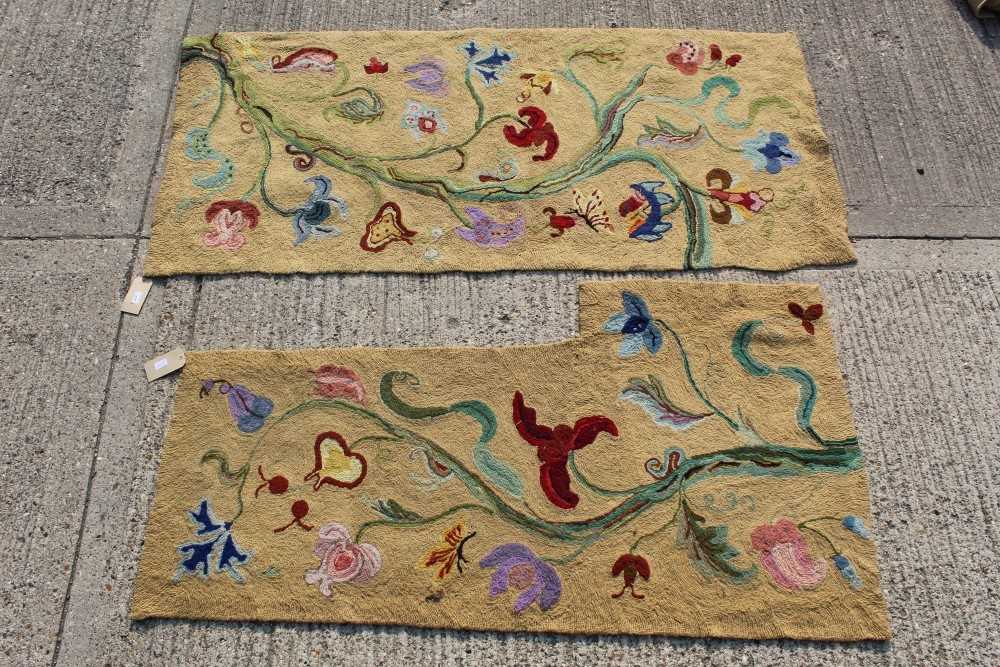 Lot 1390 - Two yellow ground embroidered rugs