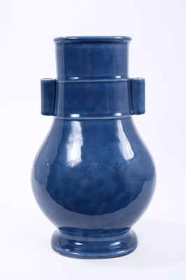 Lot 153 - Large Chinese monochrome blue glazed vase, 19th/20th century, of archaic Hu form, 36cm height