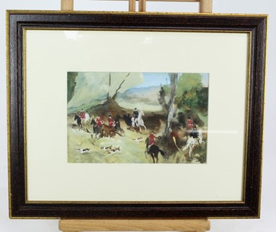 Lot 105 - Antoine de la Boulaye (b. 1951) watercolour and body colour, hunting scene, signed, 16 x 24cm, glazed frame