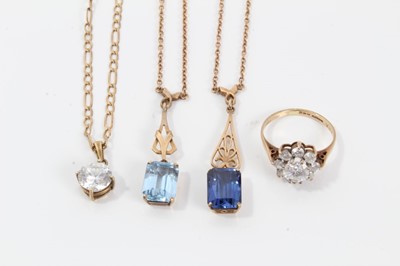 Lot 92 - Three 9ct gold gem set pendants and 9ct gold cluster ring